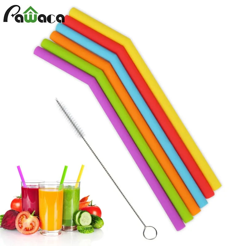 6 Pieces Reusable Silicone Straws Set