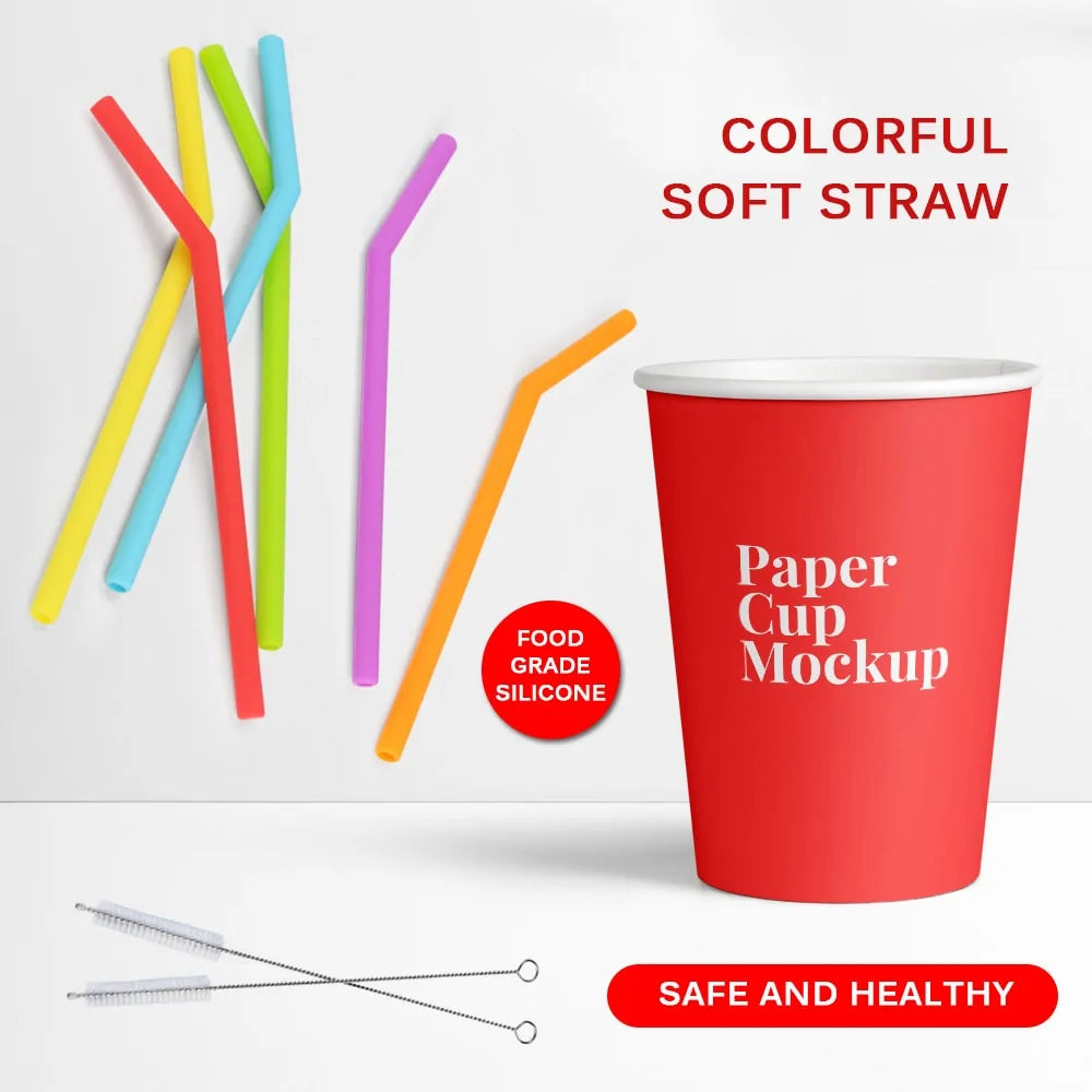 6 Pieces Reusable Silicone Straws Set