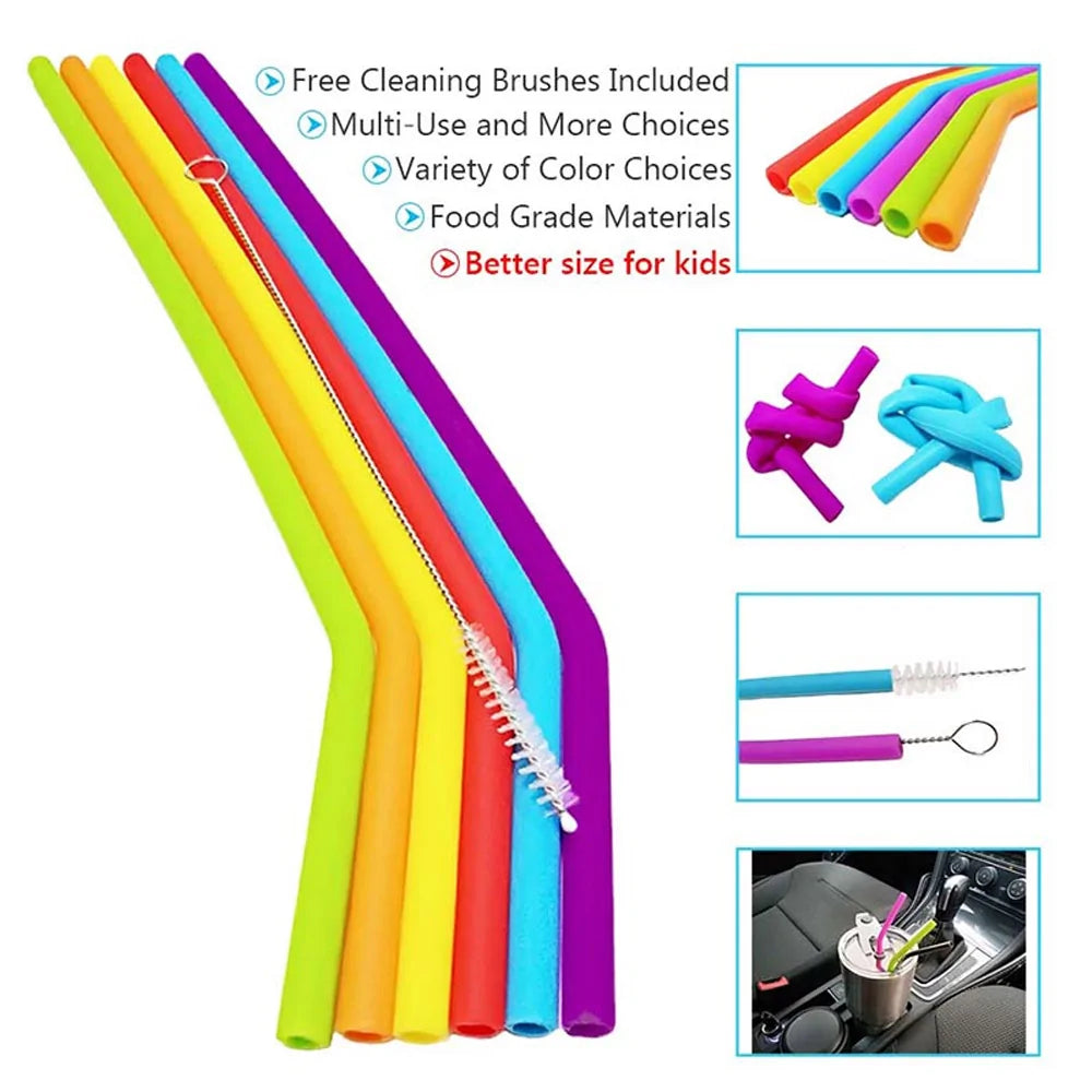 6 Pieces Reusable Silicone Straws Set